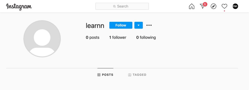 Screenshot dell'account Instagram di Learnn in fase iniziale, quando ancora apparteneva ad un utente inattivo