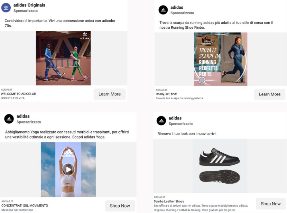 Pubblicità sportiva su Meta Ads di Adidas