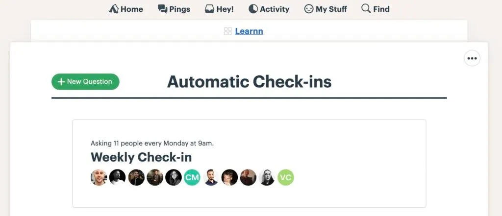 Screenshot dell'automatic check-ins di Learnn su Basecamp