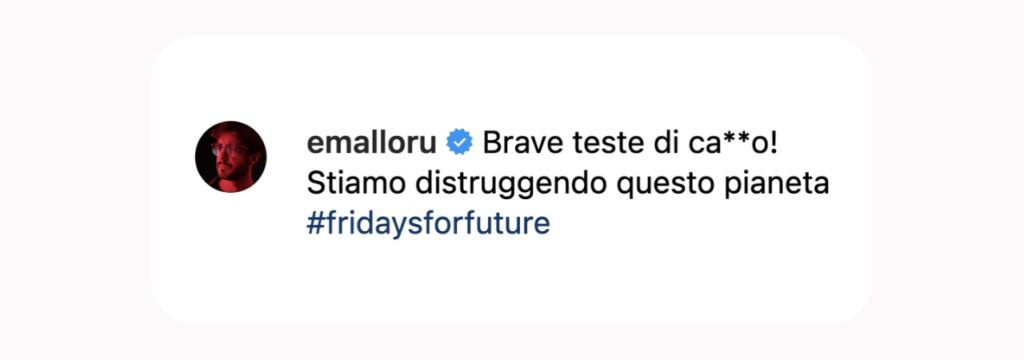 Commento provocante di Emanuele Malloru sotto ad un suo post Instagram