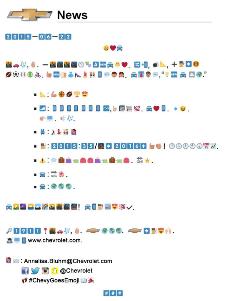 Emoticon marketing: Chevrolet ha usato le emoji per scrivere un comunicato stampa