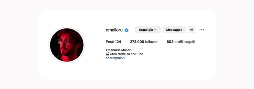 Screenshot della biografia Instagram di Emalloru