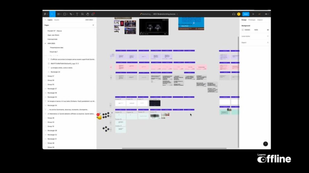 Screenshot del file Figma in cui il team di Serenis ha annotato tutte le idee creative della campagna Out-Of-Home