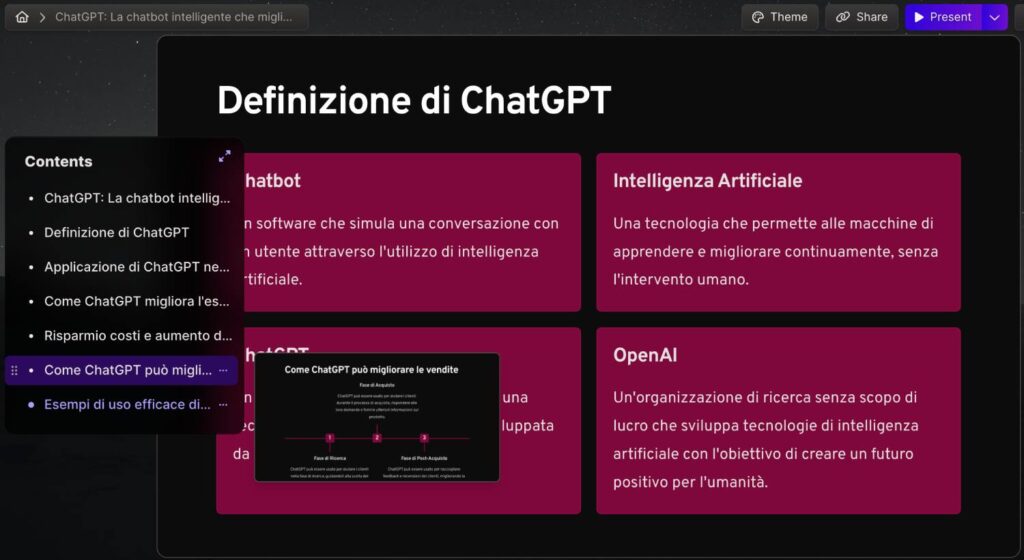 Esempio di presentazione generata con l'AI di Gamma