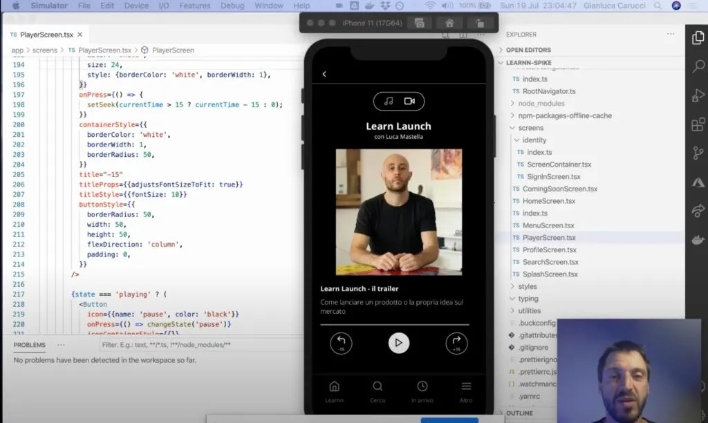 Screenshot del prototipo app di Learnn, sviluppato da Gianluca