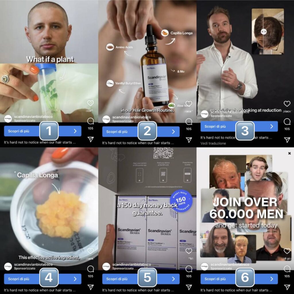 Sponsorizzare i Reel Instagram: esempio di Scandinavian Biolabs, brand di oli per capelli