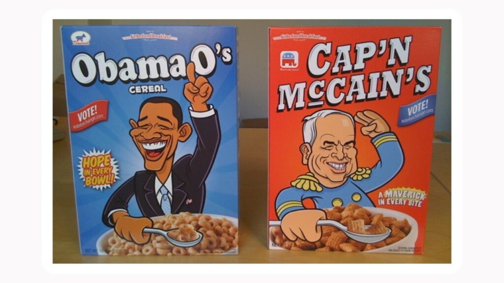 Scatole di cereali Obama O's e Cap'n McCain's di Airbnb