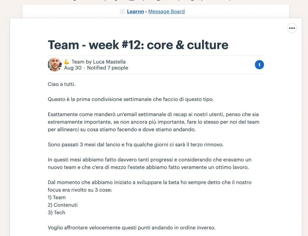 Screenshot del recap del team Learnn - Week 12