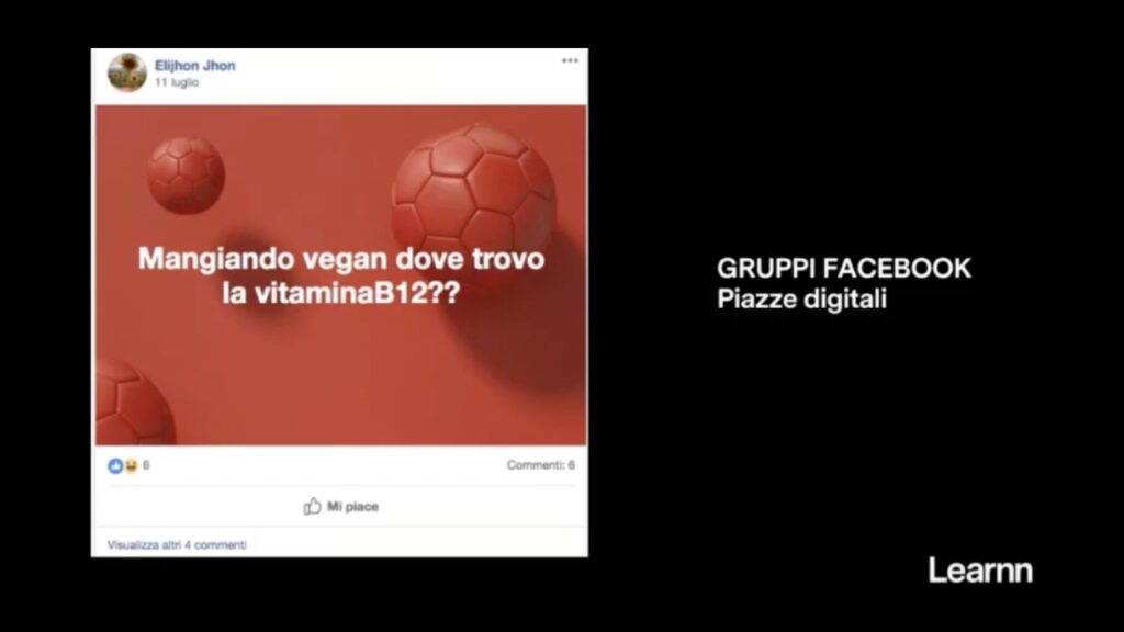 Post domanda di un gruppo Facebook sulla presenta della vitamina b12 in prodotti vegetali