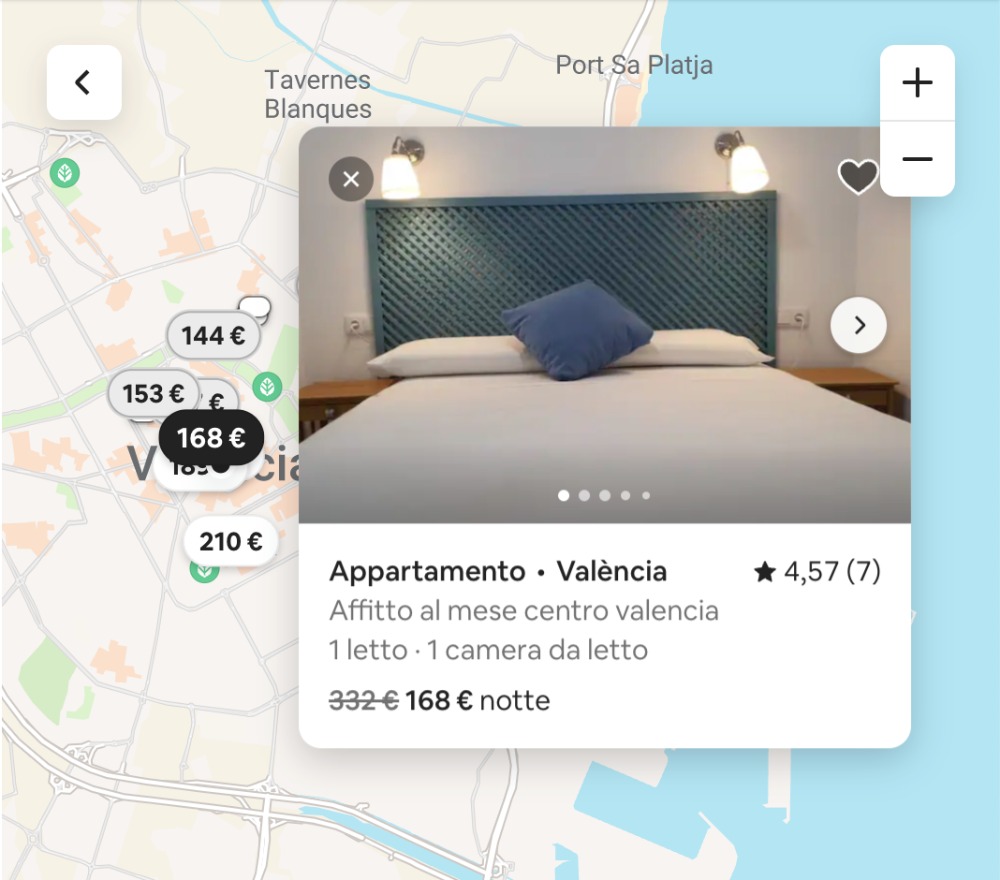 Nella mappa di ricerca, su Airbnb, è possibile notare la comparsa di un popup qualora si cliccasse su un host direttamente sulla mappa