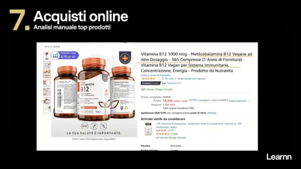Descrizione integratore Vitamina B12 su pagina prodotto Amazon