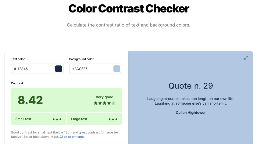 Color contrast checker analizza il contrasto tra colore e testo di un sito