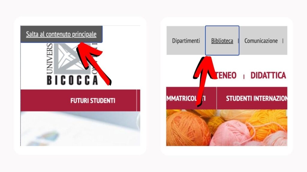 Funzione Tab per l'accessibilità di un prodotto digitale come il sito universitario