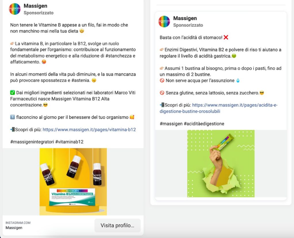 Massigen esempio di annuncio pubblicitario di Meta Ads