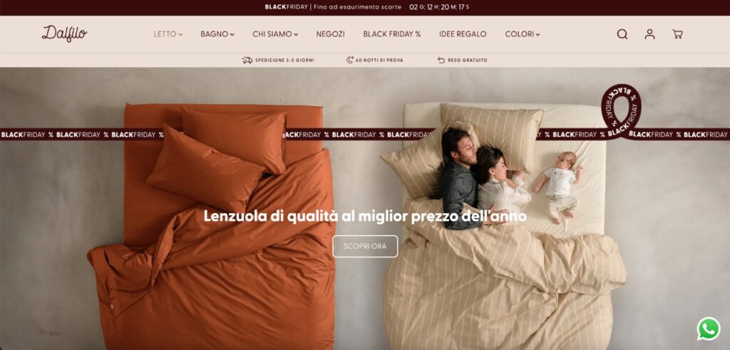 Above the fold della home page di Dalfilo