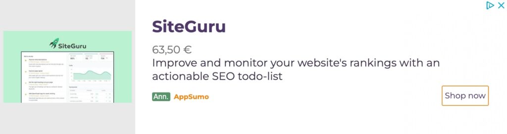 Campagna display di AppSumo con il tool Site Guru