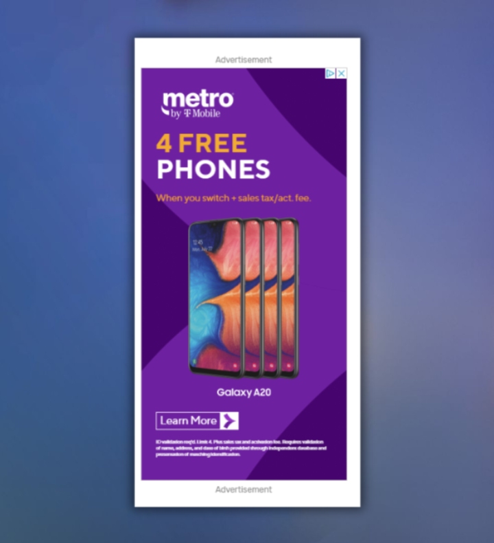 Banner campagna Display di T Mobile: ottieni 4 cellulari gratis