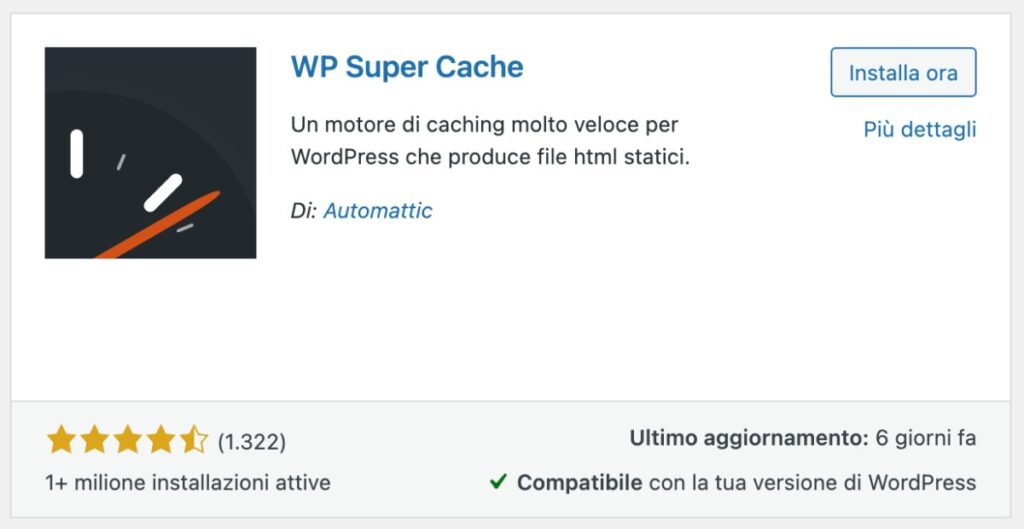 Screenshot plugin WordPress WP Super Cache