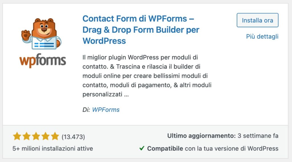 Screenshot plugin WordPress WPForms