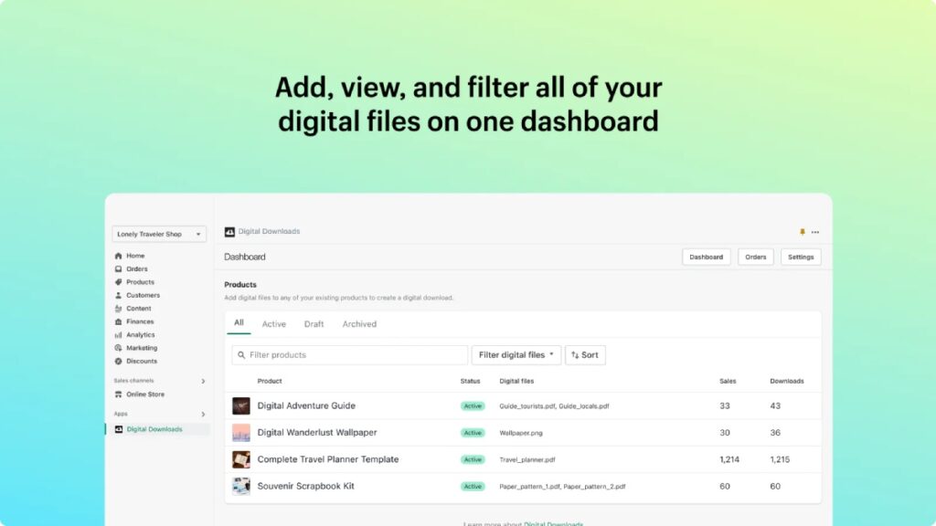 Digital Downloads è un app gratuita per vendere prodotti digitali su Shopify