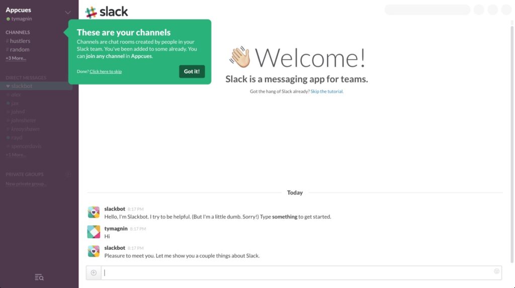 Esempio di Customer Activation di Slack