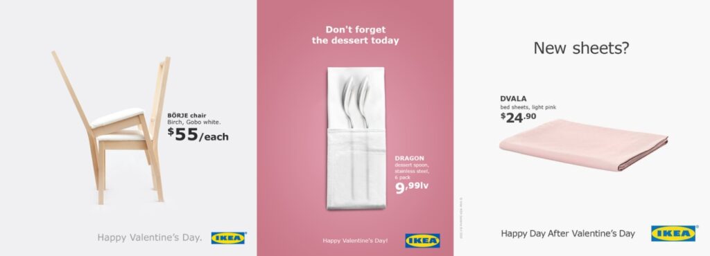 Post di IKEA che ricordano San Valentino con i prodotti in vendita