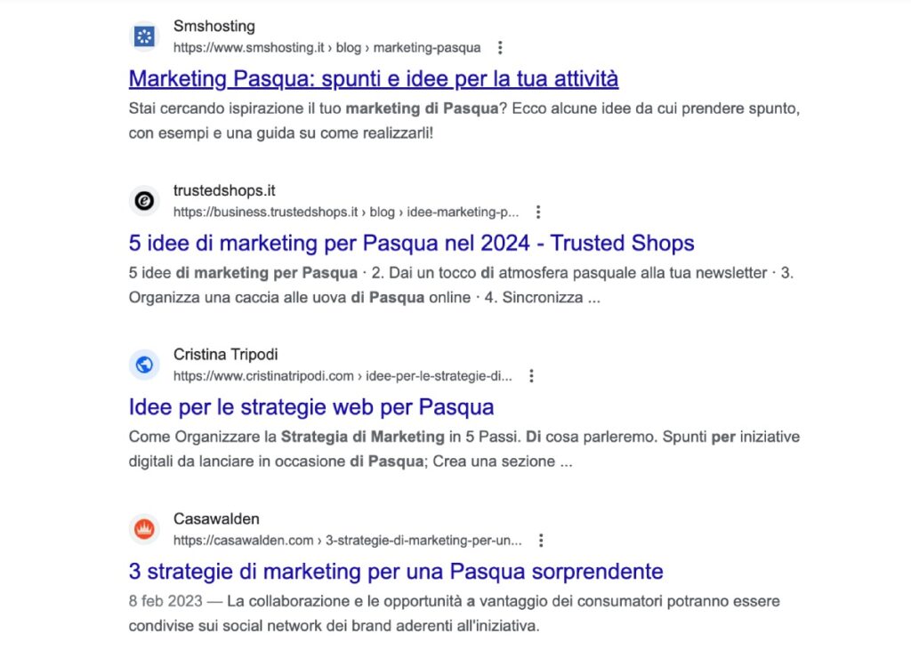 Ricerce organiche per Marketing Pasqua