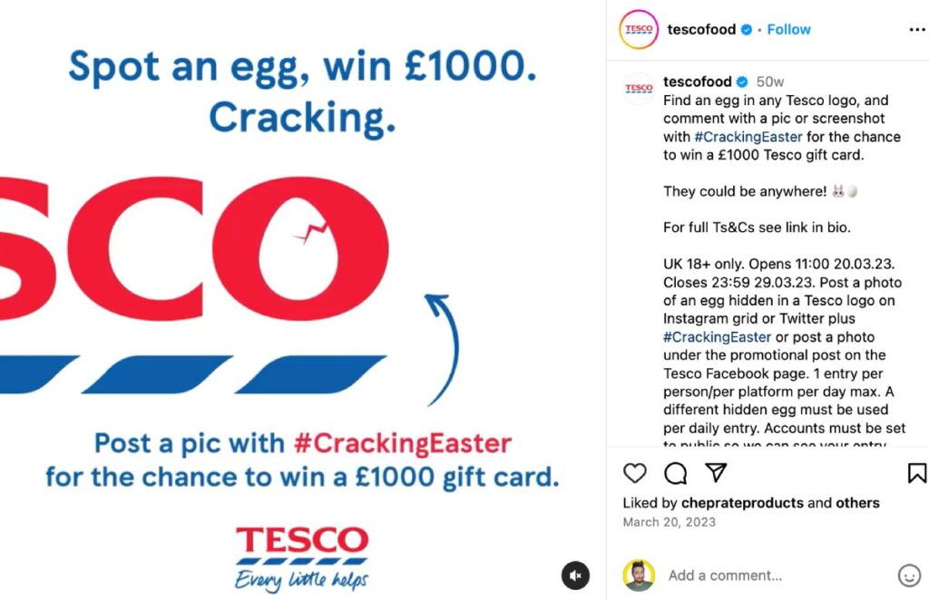 Post Instagram di Tesco per la campagna di pasqua Cracking Easter