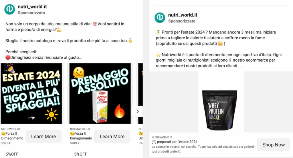 Annunci Facebook Ads di NutriWorld
