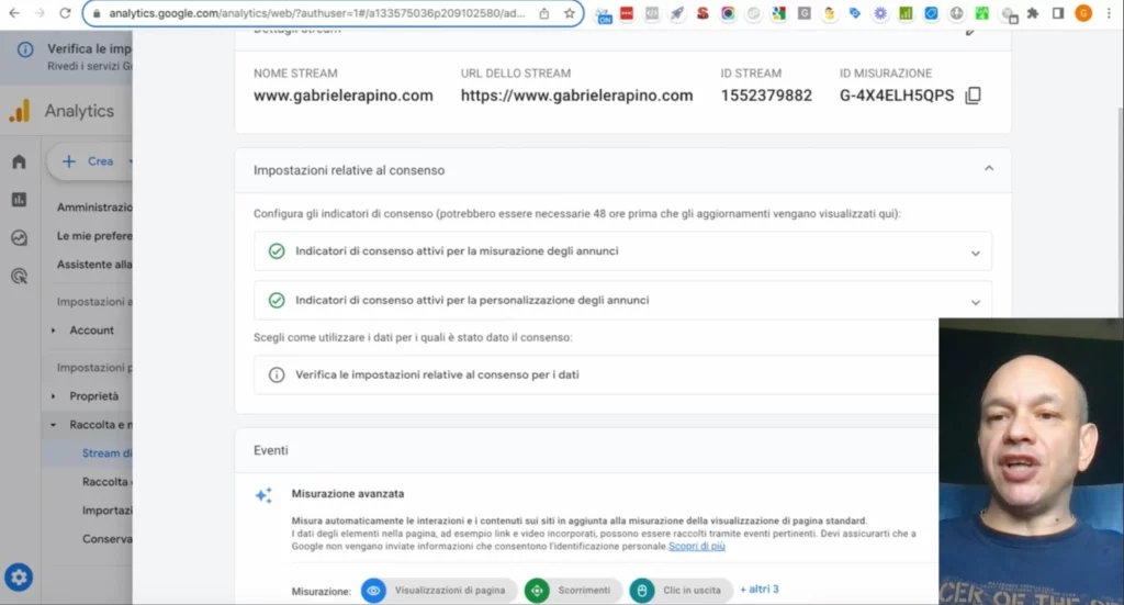 Screenshot estratto dalla lezione sui tracciamenti, del corso Google Analytics 4 Avanzato