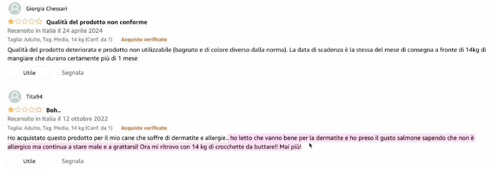 Esempio di recensioni Amazon