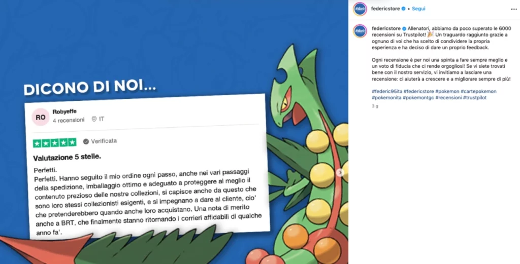 Usare le recensioni nel content marketing: esempio Federic Store