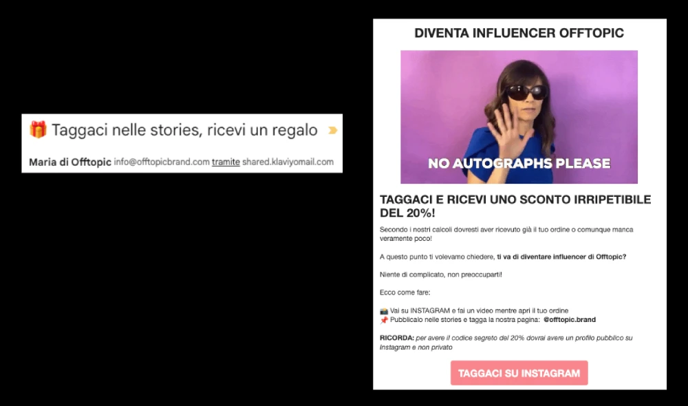 Stimolare gli UGC con sconto via mail post acquisto