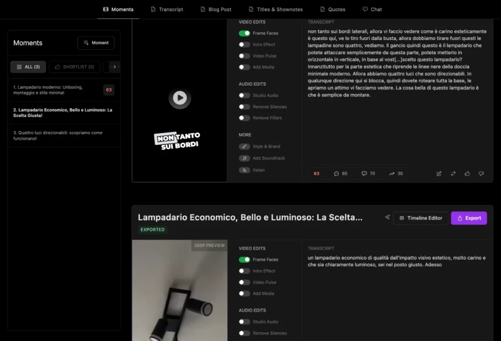 Minvo AI realizza clip verticali da video lunghi