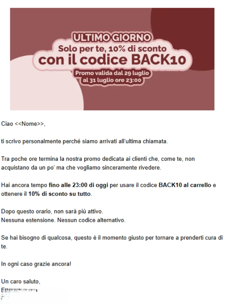 E-mail di chiusura scritta da founder
