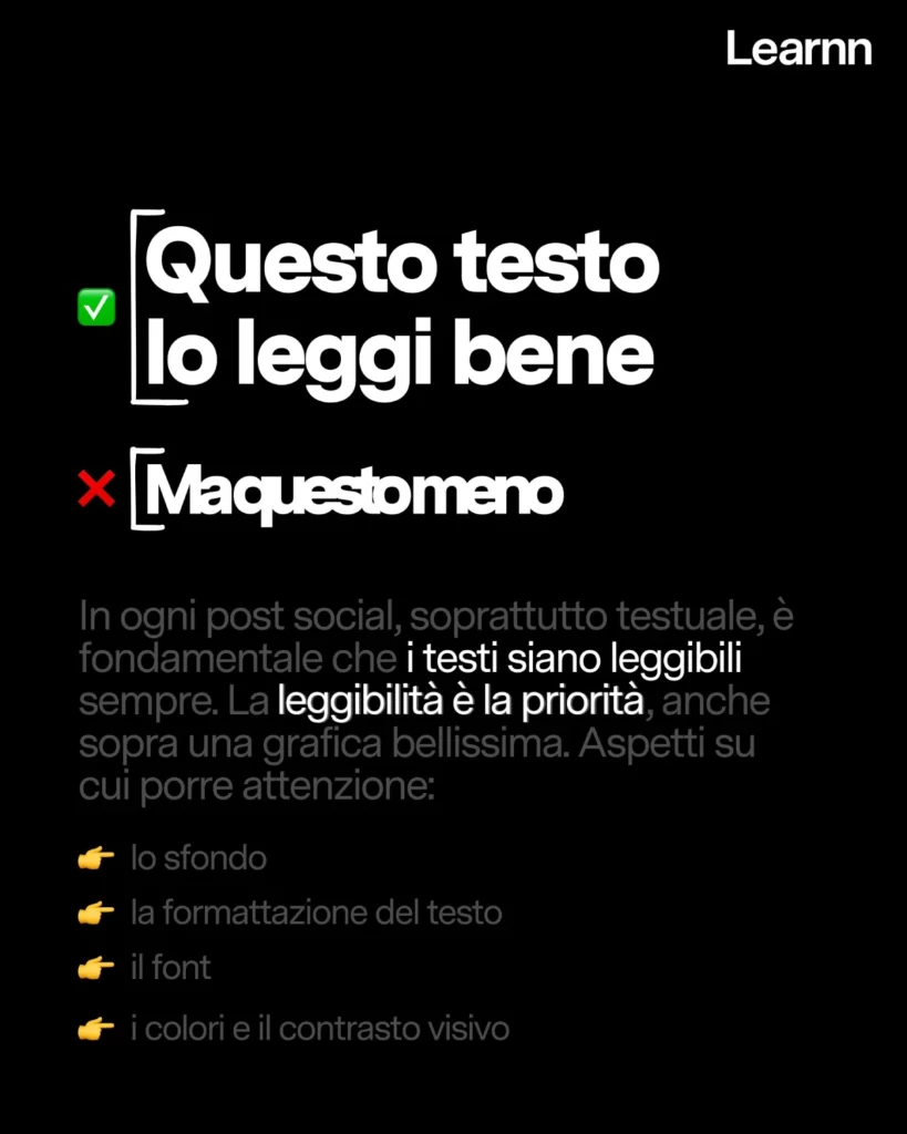 Esempio di leggibilità corretta e errata nel graphic design