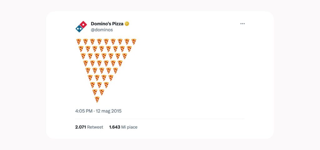 Emoji Marketing: anche Domino's Pizza ha pubblicato un tweet in cui viene raffigurata una fetta di pizza con l'emoji della pizza