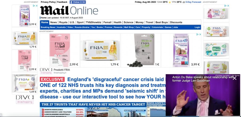 Un esempio di cattiva user experience è la home page del Daily Mail, che è ricca fin troppo di banner e video pubblicitari