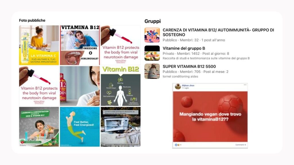 Esempi di micro dati ottenuto con hashtag e post Instagram e Facebook