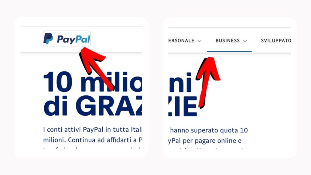 Funzione tab sul sito di PayPal