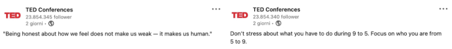 Esempio di gancio dei copy LinkedIn di TED Conferences