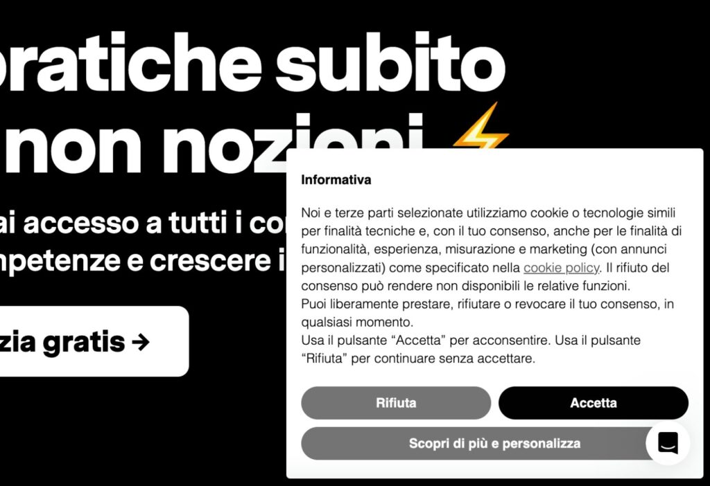 Esempio di box di informativa privacy di Learnn