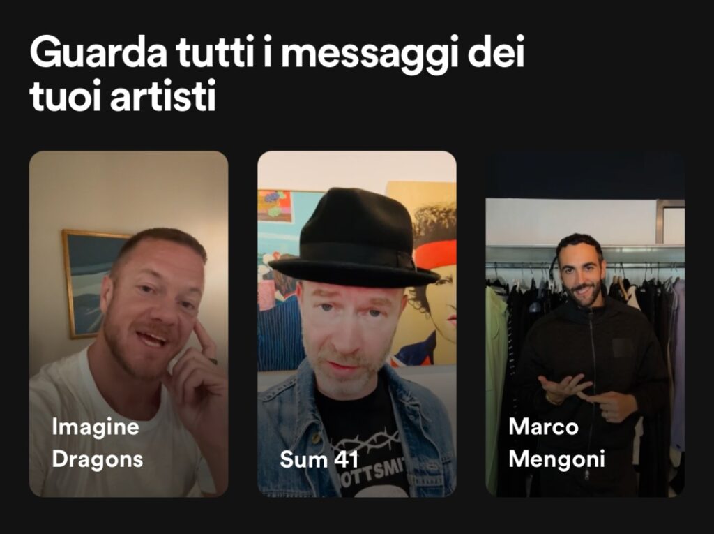 Esempio di video messaggi degli artisti in top 5 su Wrapped Spotify