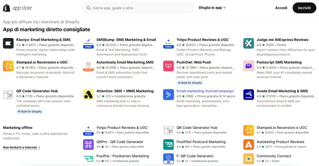 L'App Store di Shopify contiene plugin per e-commerce