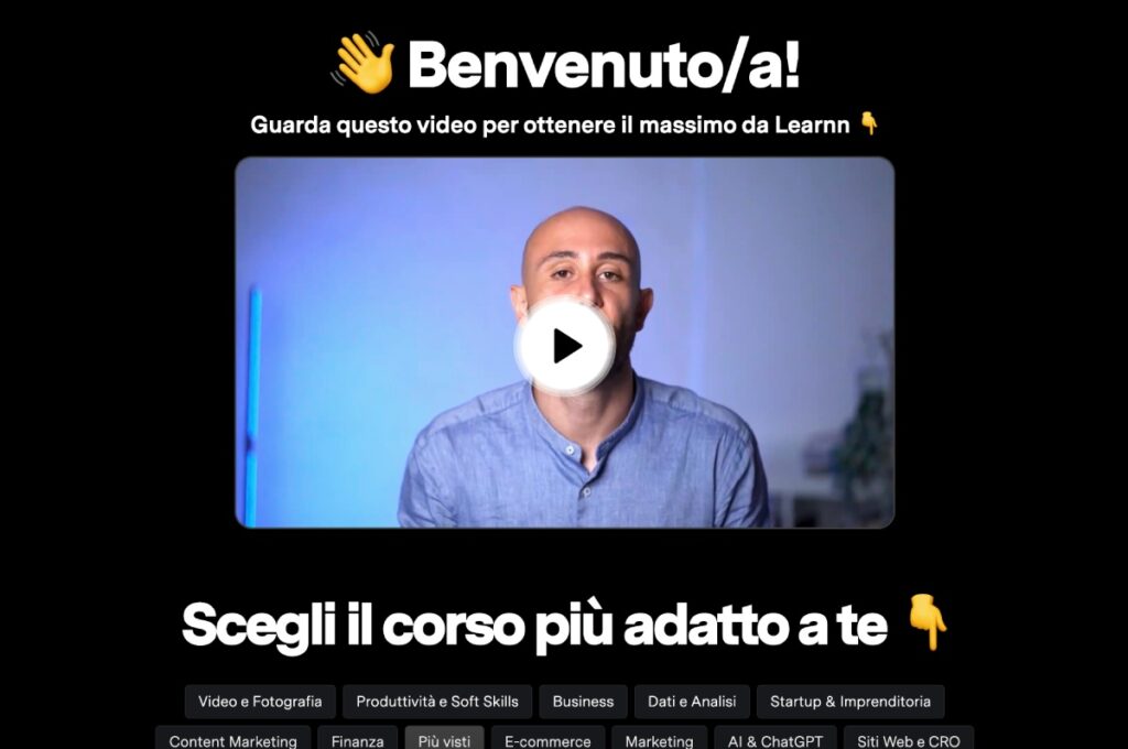 Pagina di benvenuto e tutorial di Learnn