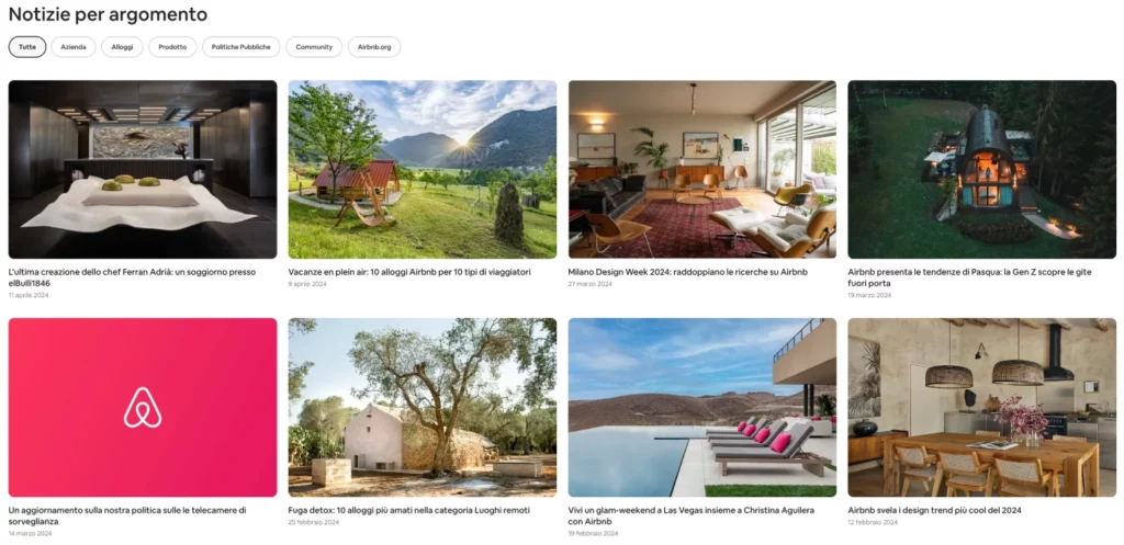 Screenshot dell'Airbnb Blog