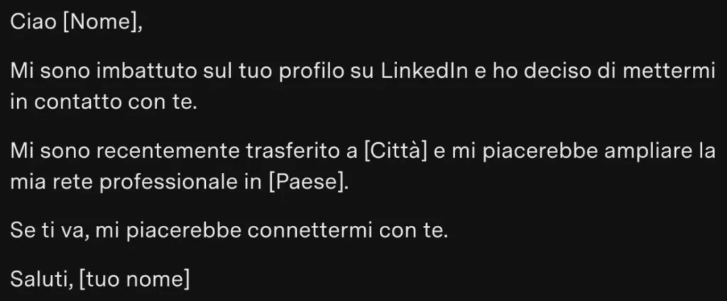 Esempio di messaggio diretto da inviare ai nuovi contatti su LinkedIn