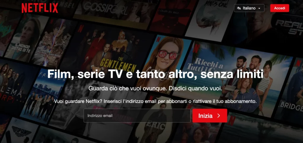 Esempio landing page famose: Netflix