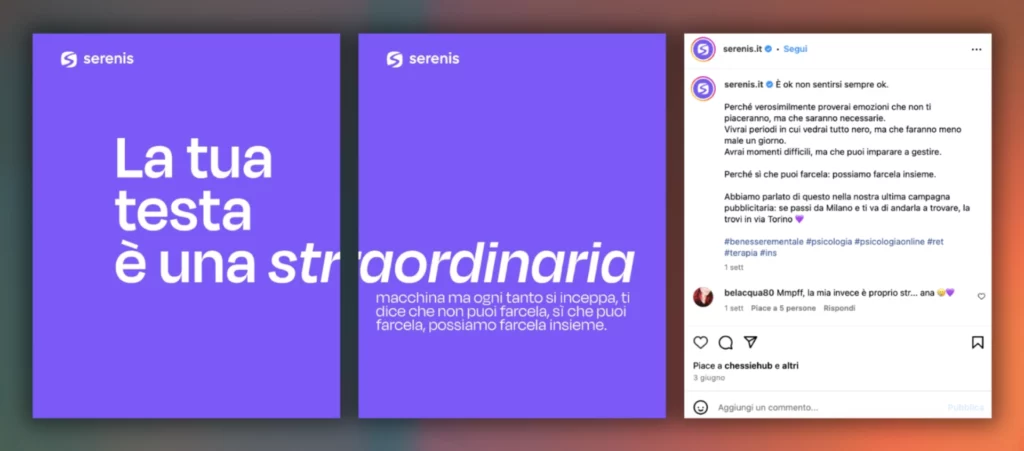 Esempio di brand storytelling di un post di Serenis