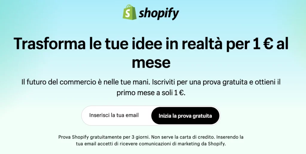 Landing esempi: pagina tripwire di Shopify